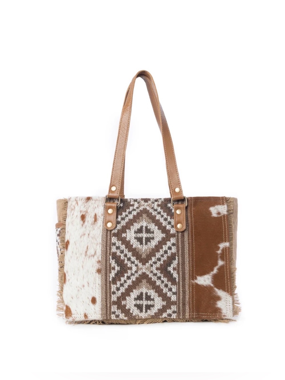 Western Tote Boho-Inspired Brown & Cream Patchwork Tote Bag